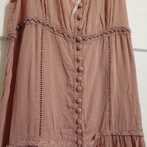 Free People Mauve Button-Front Maxi Dress Sheer Bottom Size L